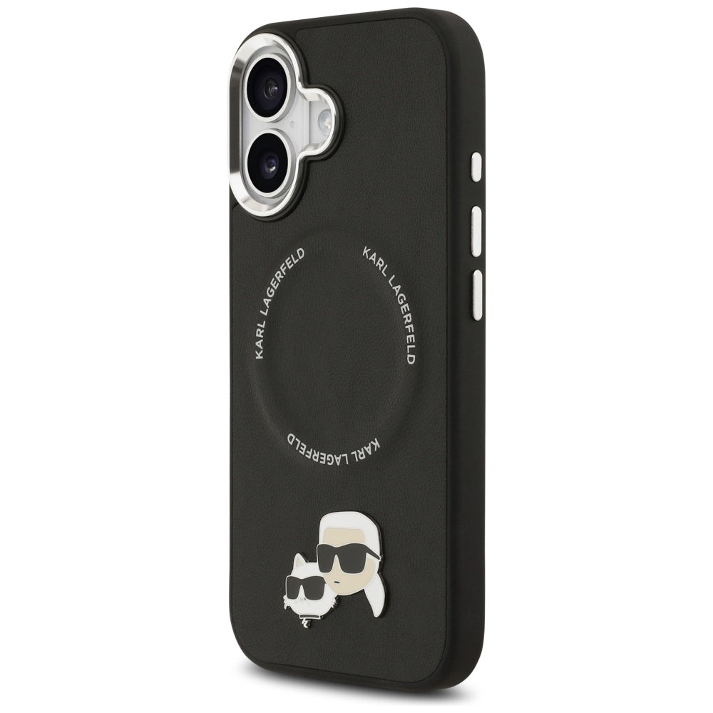 Husa de protectie Karl Lagerfeld Leather K&C Pins MagSafe (KLHMP17SPSMLRKCK) compatibil cu iPhone 17, Negru