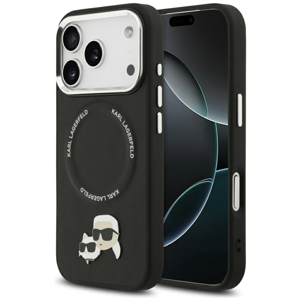 Husa de protectie Karl Lagerfeld Leather K&C Pins MagSafe (KLHMP17LPSMLRKCK) compatibil cu iPhone 17 Pro, Negru