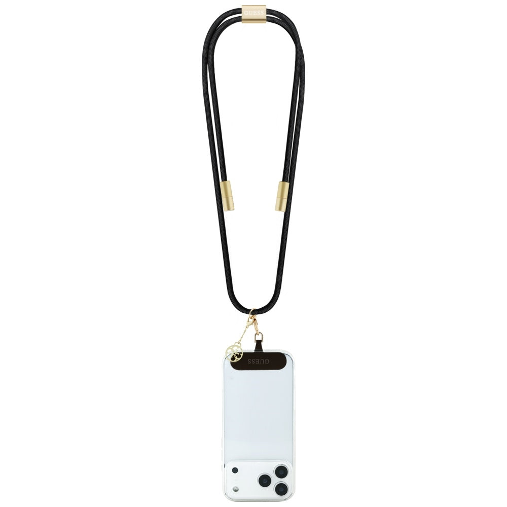 Cablu Guess CBDY 4G Charm (GUCCUCNY4GDK), USB-C to USB-C, Fast Charge, Adjustable Strap, Protective Cap, 1.5m, Negru