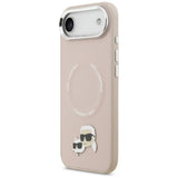 Husa de protectie Karl Lagerfeld Leather Karl & Choupette Pins MagSafe (KLHMP17MPSMLRKCP) compatibil cu iPhone 17 Air, Roz
