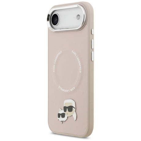 Husa de protectie Karl Lagerfeld Leather Karl & Choupette Pins MagSafe (KLHMP17MPSMLRKCP) compatibil cu iPhone 17 Air, Roz