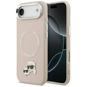 Husa de protectie Karl Lagerfeld Leather Karl & Choupette Pins MagSafe (KLHMP17MPSMLRKCP) compatibil cu iPhone 17 Air, Roz