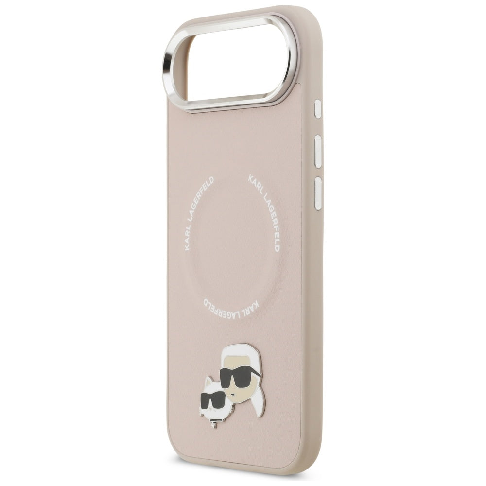 Husa de protectie Karl Lagerfeld Leather Karl & Choupette Pins MagSafe (KLHMP17MPSMLRKCP) compatibil cu iPhone 17 Air, Roz