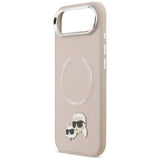 Husa de protectie Karl Lagerfeld Leather Karl & Choupette Pins MagSafe (KLHMP17MPSMLRKCP) compatibil cu iPhone 17 Air, Roz
