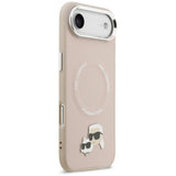 Husa de protectie Karl Lagerfeld Leather Karl & Choupette Pins MagSafe (KLHMP17MPSMLRKCP) compatibil cu iPhone 17 Air, Roz