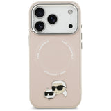Husa de protectie Karl Lagerfeld Leather Karl & Choupette Pins MagSafe (KLHMP17LPSMLRKCP) compatibil cu iPhone 17 Pro, Roz