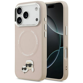 Husa de protectie Karl Lagerfeld Leather Karl & Choupette Pins MagSafe (KLHMP17LPSMLRKCP) compatibil cu iPhone 17 Pro, Roz