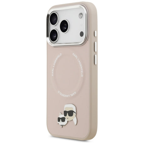 Husa de protectie Karl Lagerfeld Leather Karl & Choupette Pins MagSafe (KLHMP17LPSMLRKCP) compatibil cu iPhone 17 Pro, Roz