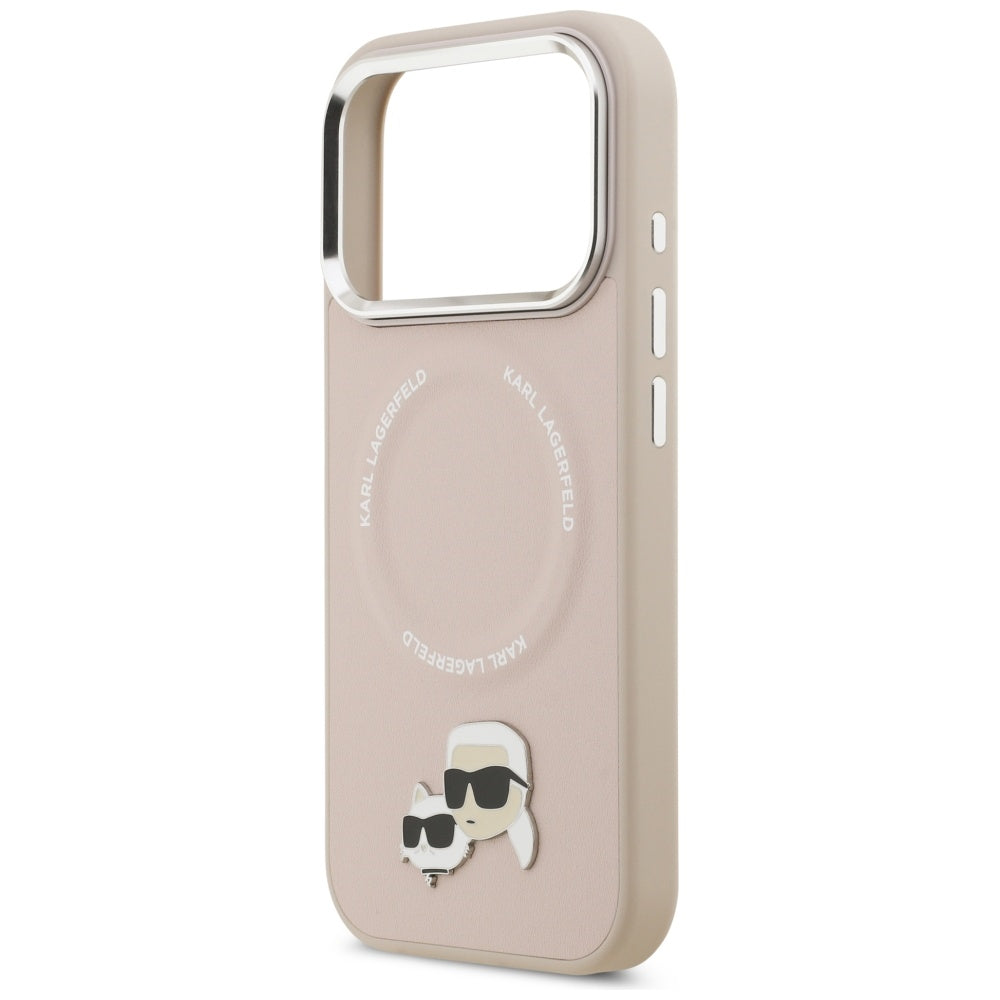 Husa de protectie Karl Lagerfeld Leather Karl & Choupette Pins MagSafe (KLHMP17LPSMLRKCP) compatibil cu iPhone 17 Pro, Roz