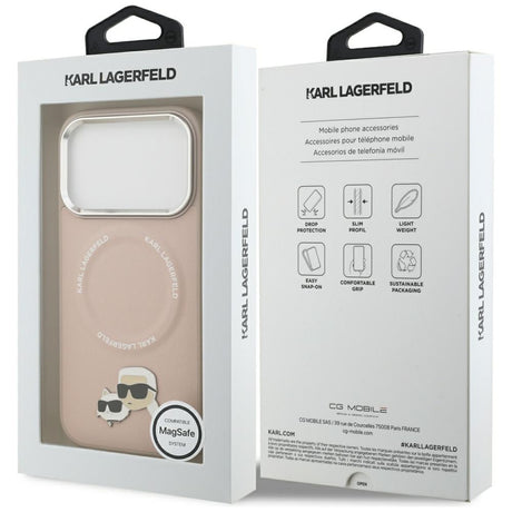 Husa de protectie Karl Lagerfeld Leather Karl & Choupette Pins MagSafe (KLHMP17LPSMLRKCP) compatibil cu iPhone 17 Pro, Roz
