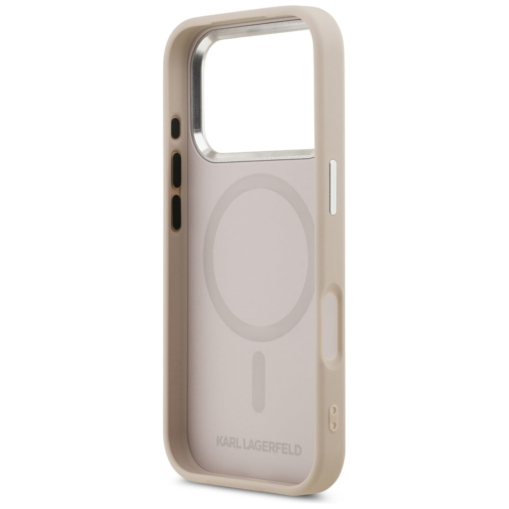Husa de protectie Karl Lagerfeld Leather Karl & Choupette Pins MagSafe (KLHMP17XPSMLRKCP) compatibil cu iPhone 17 Pro Max, Roz