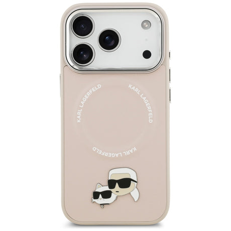 Husa de protectie Karl Lagerfeld Leather Karl & Choupette Pins MagSafe (KLHMP17XPSMLRKCP) compatibil cu iPhone 17 Pro Max, Roz