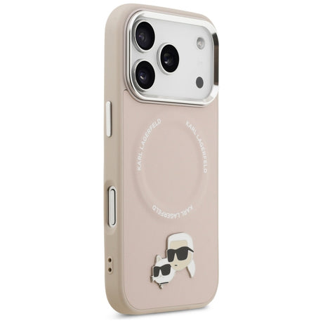 Husa de protectie Karl Lagerfeld Leather Karl & Choupette Pins MagSafe (KLHMP17XPSMLRKCP) compatibil cu iPhone 17 Pro Max, Roz