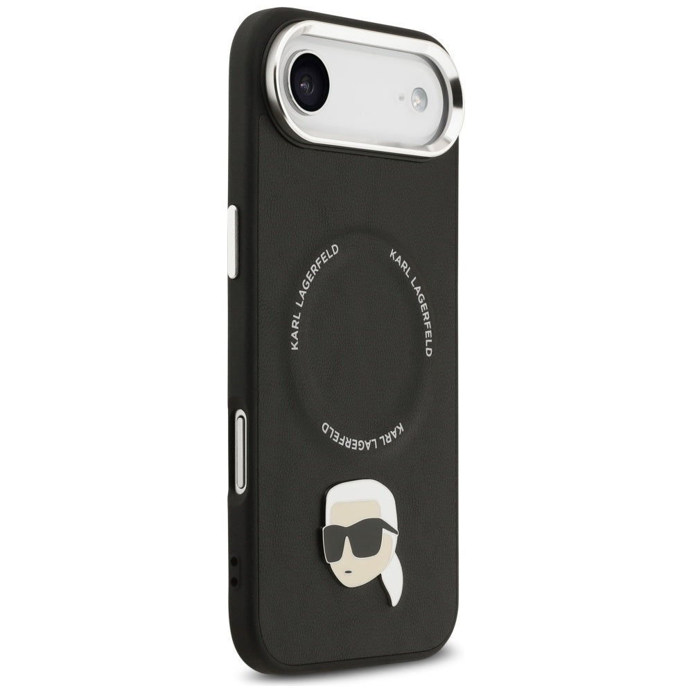 Husa de protectie Karl Lagerfeld Leather Karl Pin MagSafe (KLHMP17MPSMLRKLK) compatibil cu iPhone 17 Air, Negru