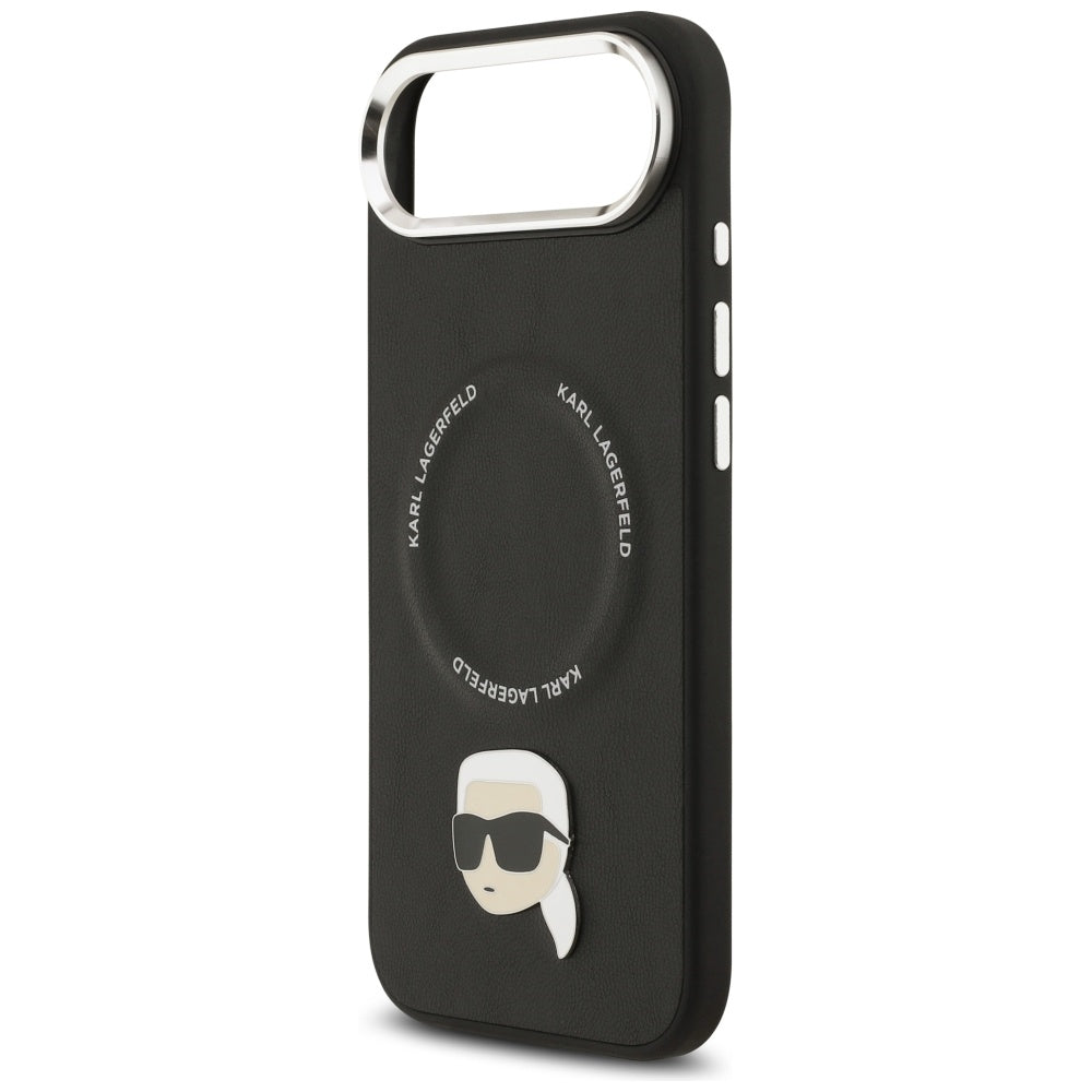 Husa de protectie Karl Lagerfeld Leather Karl Pin MagSafe (KLHMP17MPSMLRKLK) compatibil cu iPhone 17 Air, Negru