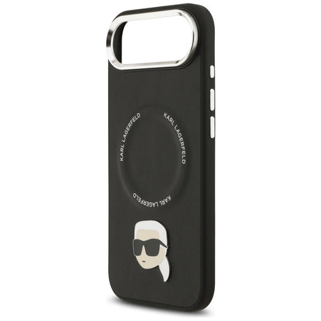 Husa de protectie Karl Lagerfeld Leather Karl Pin MagSafe (KLHMP17MPSMLRKLK) compatibil cu iPhone 17 Air, Negru