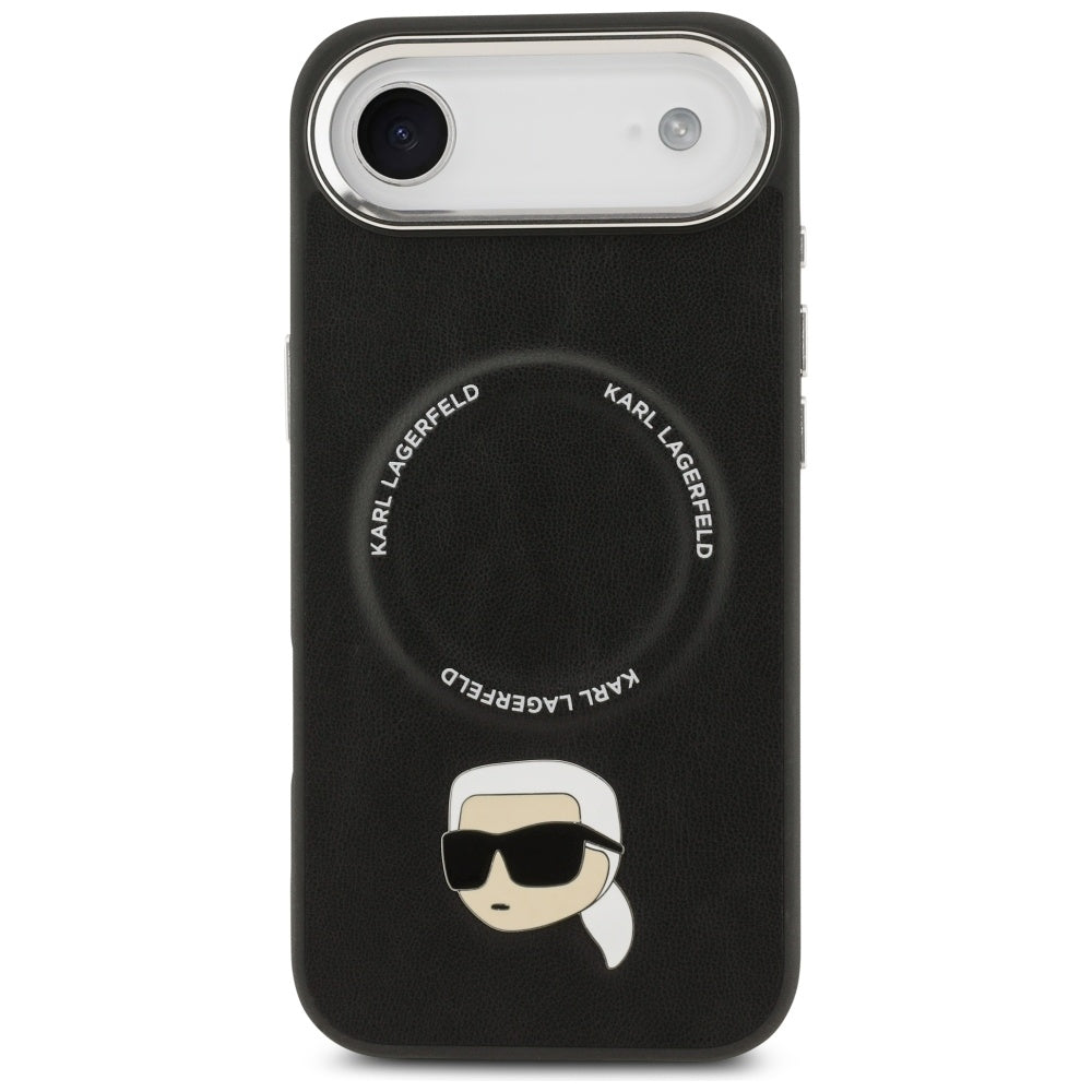 Husa de protectie Karl Lagerfeld Leather Karl Pin MagSafe (KLHMP17MPSMLRKLK) compatibil cu iPhone 17 Air, Negru