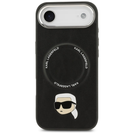 Husa de protectie Karl Lagerfeld Leather Karl Pin MagSafe (KLHMP17MPSMLRKLK) compatibil cu iPhone 17 Air, Negru