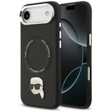 Husa de protectie Karl Lagerfeld Leather Karl Pin MagSafe (KLHMP17MPSMLRKLK) compatibil cu iPhone 17 Air, Negru