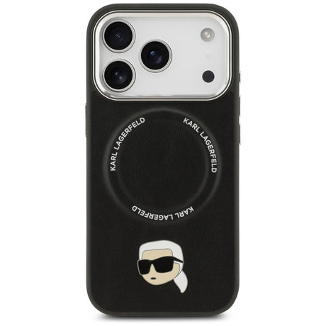 Husa de protectie Karl Lagerfeld Leather Karl Pin MagSafe (KLHMP17XPSMLRKLK) compatibil cu iPhone 17 Pro Max, Negru