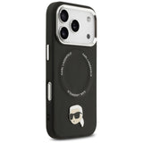 Husa de protectie Karl Lagerfeld Leather Karl Pin MagSafe (KLHMP17XPSMLRKLK) compatibil cu iPhone 17 Pro Max, Negru