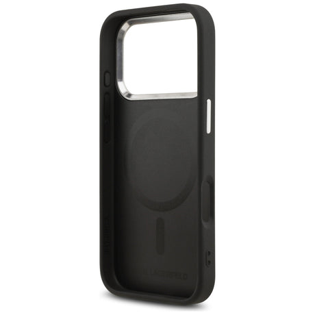 Husa de protectie Karl Lagerfeld Leather Karl Pin MagSafe (KLHMP17XPSMLRKLK) compatibil cu iPhone 17 Pro Max, Negru
