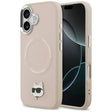 Husa de protectie Karl Lagerfeld Leather Choupette Pin MagSafe (KLHMP17SPSMLRCHP) compatibil cu iPhone 17, Roz