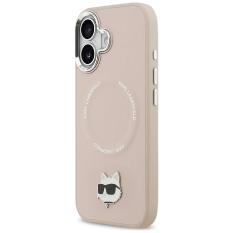 Husa de protectie Karl Lagerfeld Leather Choupette Pin MagSafe (KLHMP17SPSMLRCHP) compatibil cu iPhone 17, Roz