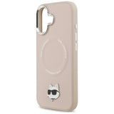 Husa de protectie Karl Lagerfeld Leather Choupette Pin MagSafe (KLHMP17SPSMLRCHP) compatibil cu iPhone 17, Roz