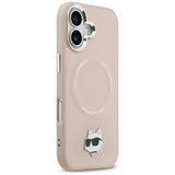 Husa de protectie Karl Lagerfeld Leather Choupette Pin MagSafe (KLHMP17SPSMLRCHP) compatibil cu iPhone 17, Roz