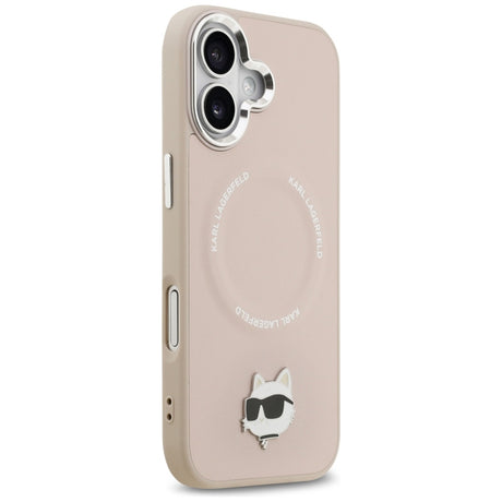 Husa de protectie Karl Lagerfeld Leather Choupette Pin MagSafe (KLHMP17SPSMLRCHP) compatibil cu iPhone 17, Roz