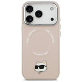 Husa de protectie Karl Lagerfeld Leather Choupette Pin MagSafe (KLHMP17XPSMLRCHP) compatibil cu iPhone 17 Pro Max, Roz