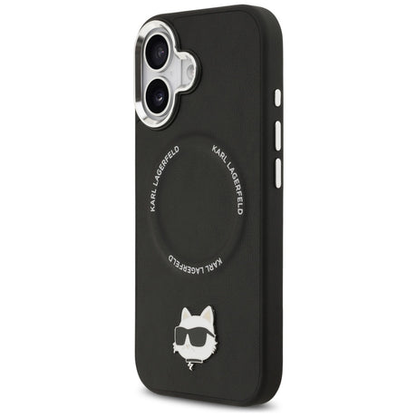 Husa de protectie Karl Lagerfeld Leather Choupette Pin MagSafe (KLHMP17SPSMLRCHK) compatibil cu iPhone 17, Negru
