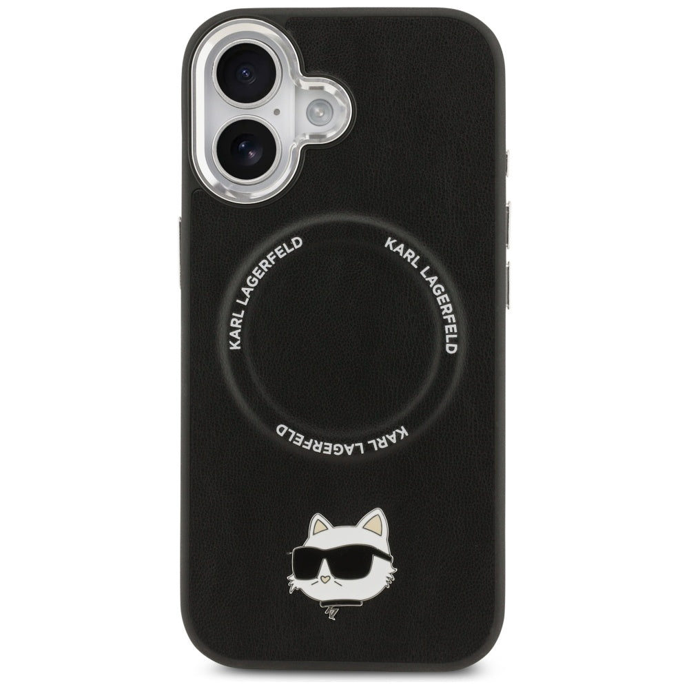 Husa de protectie Karl Lagerfeld Leather Choupette Pin MagSafe (KLHMP17SPSMLRCHK) compatibil cu iPhone 17, Negru