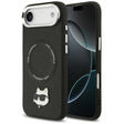 Husa de protectie Karl Lagerfeld Leather Choupette Pin MagSafe (KLHMP17MPSMLRCHK) compatibil cu iPhone 17 Air, Negru