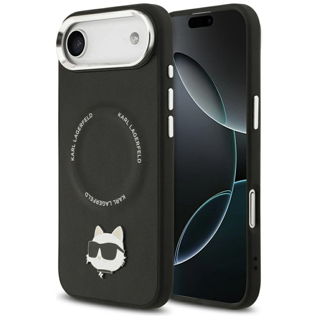 Husa de protectie Karl Lagerfeld Leather Choupette Pin MagSafe (KLHMP17MPSMLRCHK) compatibil cu iPhone 17 Air, Negru