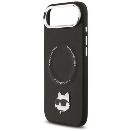 Husa de protectie Karl Lagerfeld Leather Choupette Pin MagSafe (KLHMP17MPSMLRCHK) compatibil cu iPhone 17 Air, Negru
