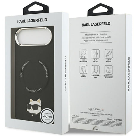 Husa de protectie Karl Lagerfeld Leather Choupette Pin MagSafe (KLHMP17MPSMLRCHK) compatibil cu iPhone 17 Air, Negru