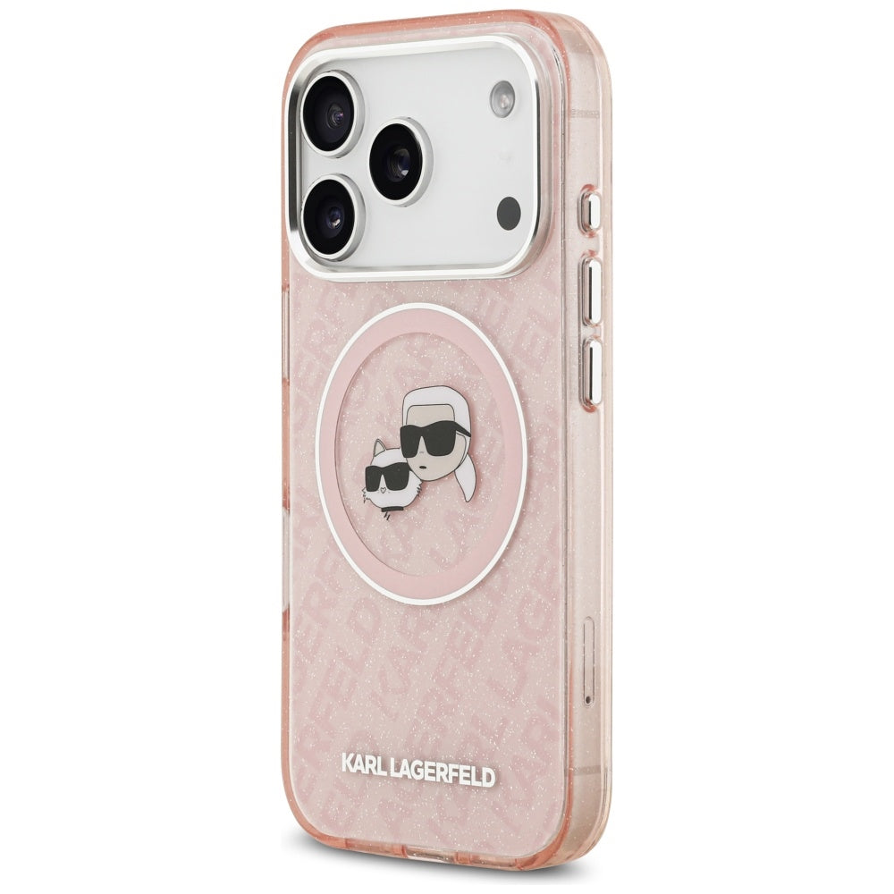 Husa de protectie Karl Lagerfeld IML Glitter K&C Heads Logo MagSafe (KLHMP17LHMKBKCHOP) compatibil cu iPhone 17 Pro, Roz