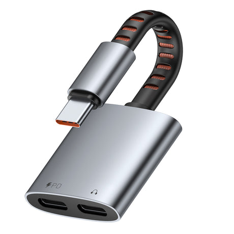 Adaptor Mcdodo Audio Adapter (CA-3370), Type-C to 2x Type-C, 3A, 60W, Premium Sound Quality, Aluminum Alloy/Nylon, 0.1m, Gri