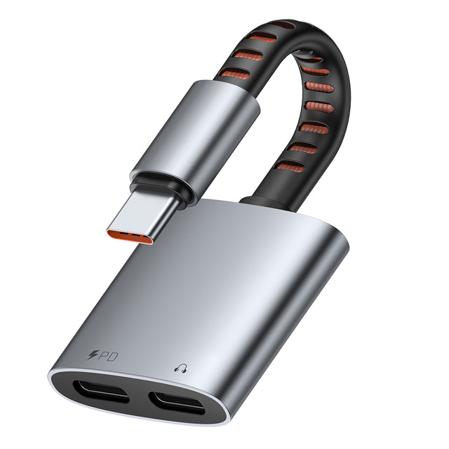 Adaptor Mcdodo Audio Adapter (CA-3370), Type-C to 2x Type-C, 3A, 60W, Premium Sound Quality, Aluminum Alloy/Nylon, 0.1m, Gri