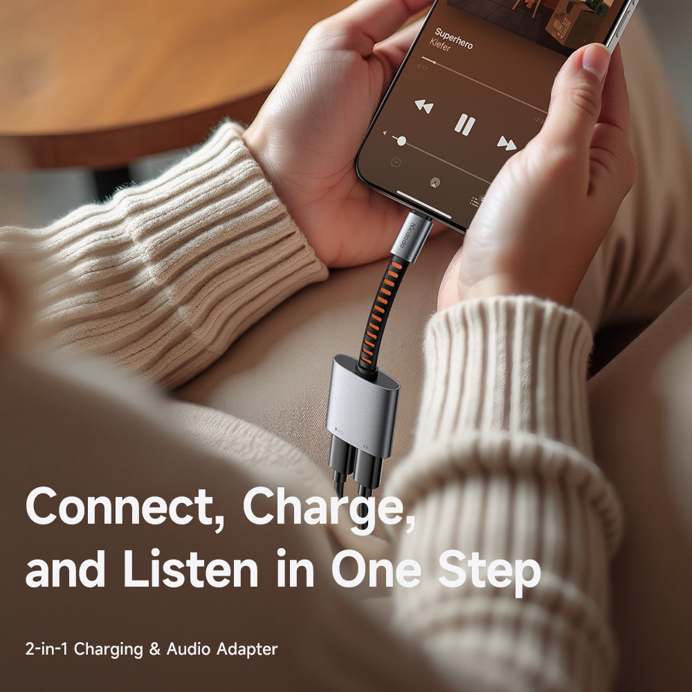 Adaptor Mcdodo Audio Adapter (CA-3370), Type-C to 2x Type-C, 3A, 60W, Premium Sound Quality, Aluminum Alloy/Nylon, 0.1m, Gri