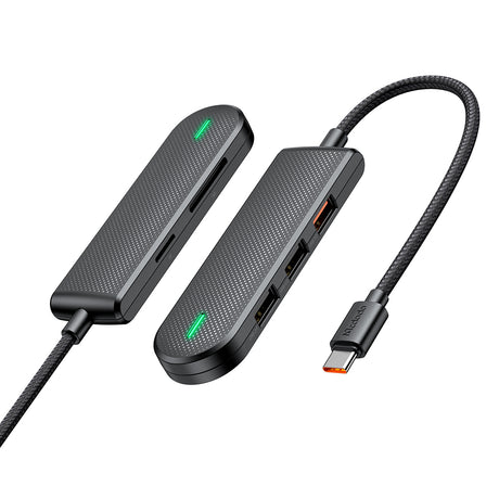 Hub/Dock Mcdodo Hub Star Series (HU-1430), 5in1, 2x USB2.0, USB3.0, SD/TF Card Slot, 5Gbps, ABS+Nylon, Type-C Cable, 15cm, Negru