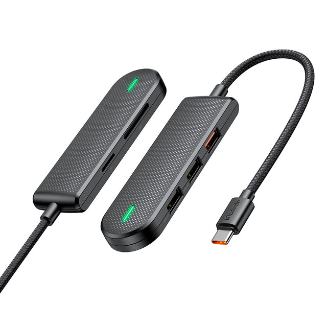 Hub/Dock Mcdodo Hub Star Series (HU-1430), 5in1, 2x USB2.0, USB3.0, SD/TF Card Slot, 5Gbps, ABS+Nylon, Type-C Cable, 15cm, Negru