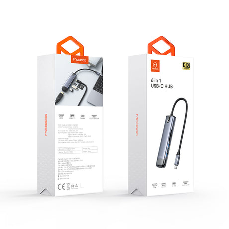 Hub/Dock Mcdodo Hub (HU-7740), 6in1, 2x USB3.0, Type-C PD100W, HDMI 4K, SD/TF Card Slot, 5Gbps, 2TB, Type-C Cable, Gri