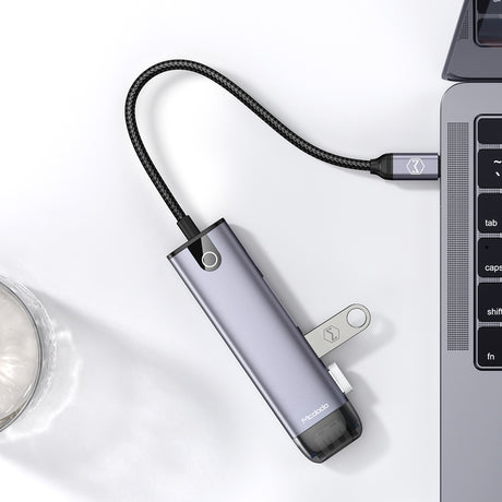 Hub/Dock Mcdodo Hub (HU-7740), 6in1, 2x USB3.0, Type-C PD100W, HDMI 4K, SD/TF Card Slot, 5Gbps, 2TB, Type-C Cable, Gri