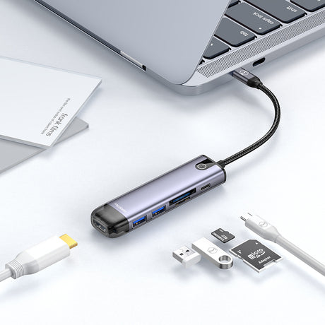 Hub/Dock Mcdodo Hub (HU-7740), 6in1, 2x USB3.0, Type-C PD100W, HDMI 4K, SD/TF Card Slot, 5Gbps, 2TB, Type-C Cable, Gri