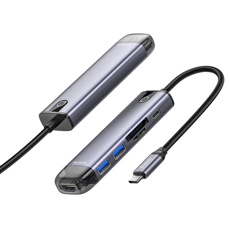 Hub/Dock Mcdodo Hub (HU-7740), 6in1, 2x USB3.0, Type-C PD100W, HDMI 4K, SD/TF Card Slot, 5Gbps, 2TB, Type-C Cable, Gri