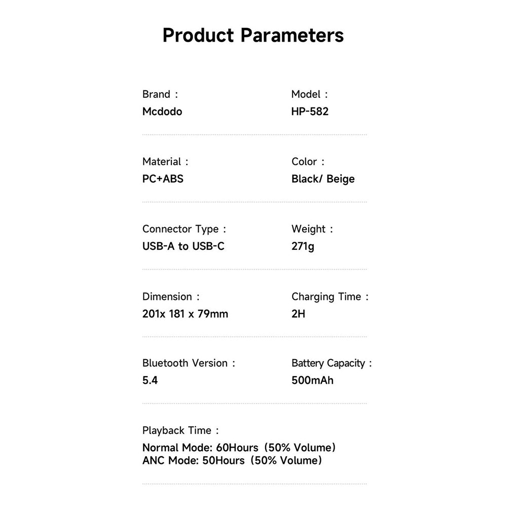 Casti Mcdodo Wireless T03 Series (HP-5821), On-Ear, Bluetooth V5.4, 500mAh, ANC Technology, Bej