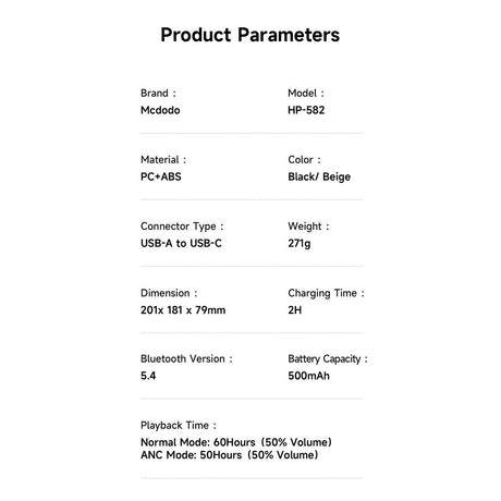 Casti Mcdodo Wireless T03 Series (HP-5821), On-Ear, Bluetooth V5.4, 500mAh, ANC Technology, Bej